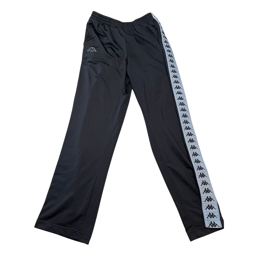 Kappa Black Track Pants Logo Side Tape Joggers Athletic Y2K Streetwear Large